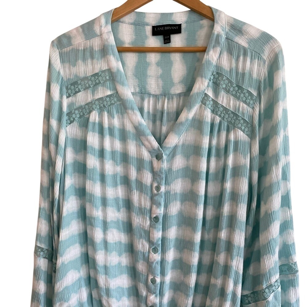 Lane Bryant Plus Oasis Lace Tie-Dye Stripe Peasant Top 22W 24W Boho Smock Blouse